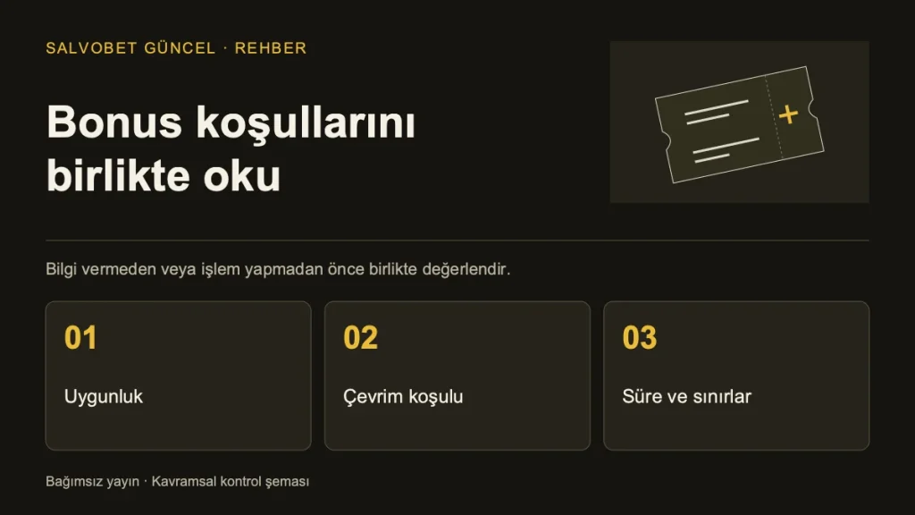 Bonus koşullarını birlikte oku: Uygunluk, Çevrim koşulu, Süre ve sınırlar.