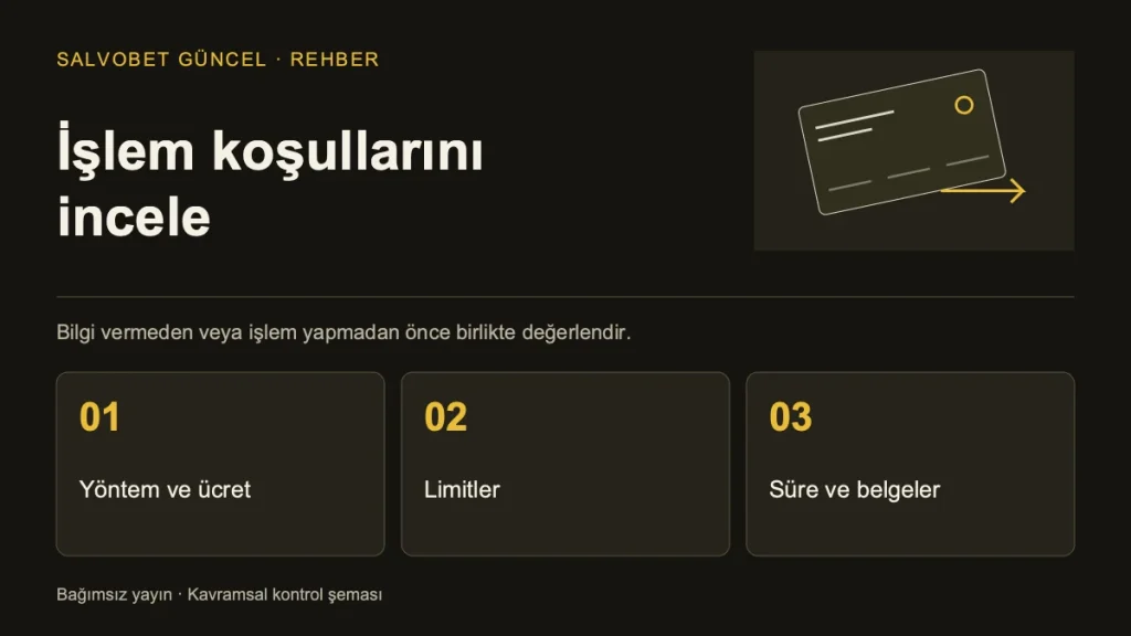 İşlem koşullarını incele: Yöntem ve ücret, Limitler, Süre ve belgeler.